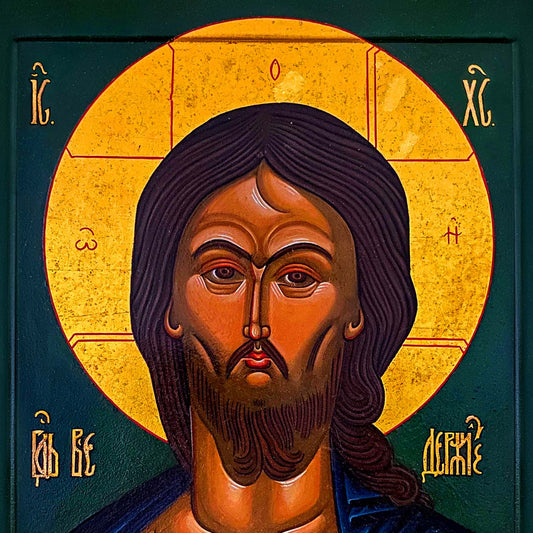 Closeup detail photo of archival print of a Rare Russian Orthodox icon "Christ with the Angry Gaze" Large format (62x91cm). www.arthodox.com