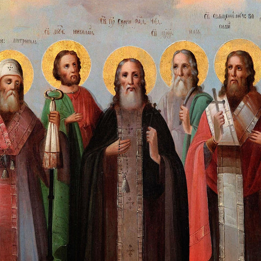 Close-up detail of the premium reproduction print showing the polychromed and gilt wood effect of the 1850 Russian Orthodox icon. www.artodox.com