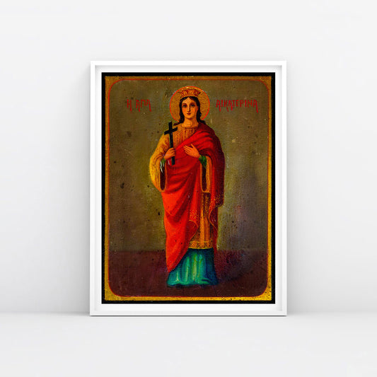 19th Century Greek Orthodox Icon Print, "Saint Catherine of Alexandria," framed in white. Archival quality (62x91cm). www.arthodox.com